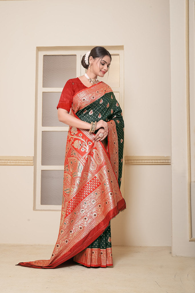 Women's Festival Wedding Wear Saree, Heavy Banarasi Sari With Blouse