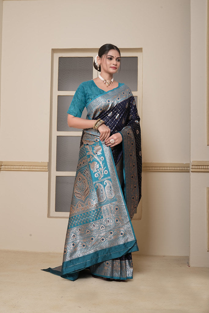 Women's Festival Wedding Wear Saree, Heavy Banarasi Sari With Blouse