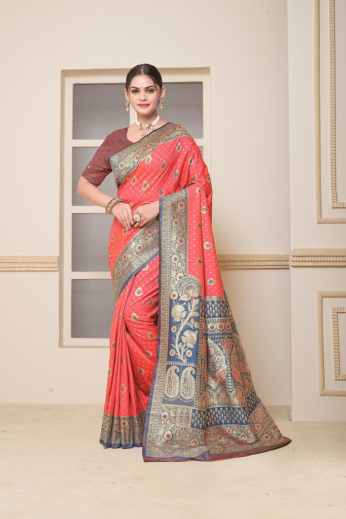 Women's Festival Wedding Wear Saree, Heavy Banarasi Sari With Blouse