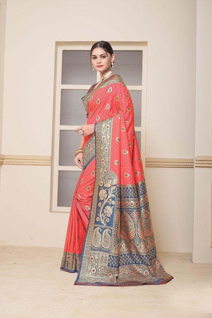 Women's Festival Wedding Wear Saree, Heavy Banarasi Sari With Blouse