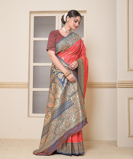 Women's Festival Wedding Wear Saree, Heavy Banarasi Sari With Blouse