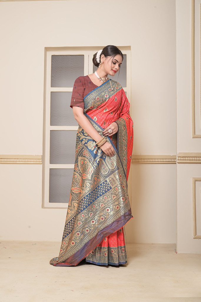 Women's Festival Wedding Wear Saree, Heavy Banarasi Sari With Blouse