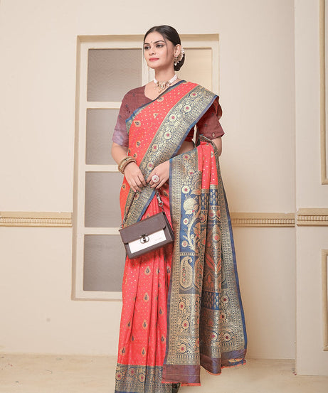 Women's Festival Wedding Wear Saree, Heavy Banarasi Sari With Blouse