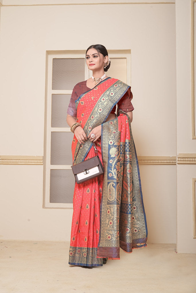 Women's Festival Wedding Wear Saree, Heavy Banarasi Sari With Blouse