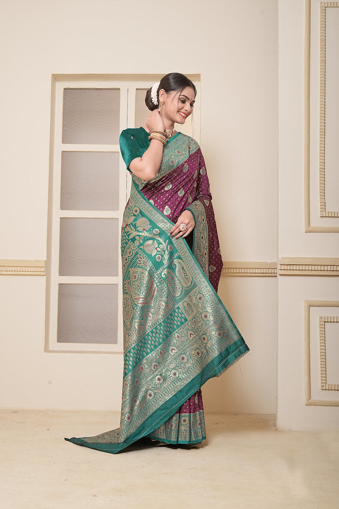 Women's Festival Wedding Wear Saree, Heavy Banarasi Sari With Blouse