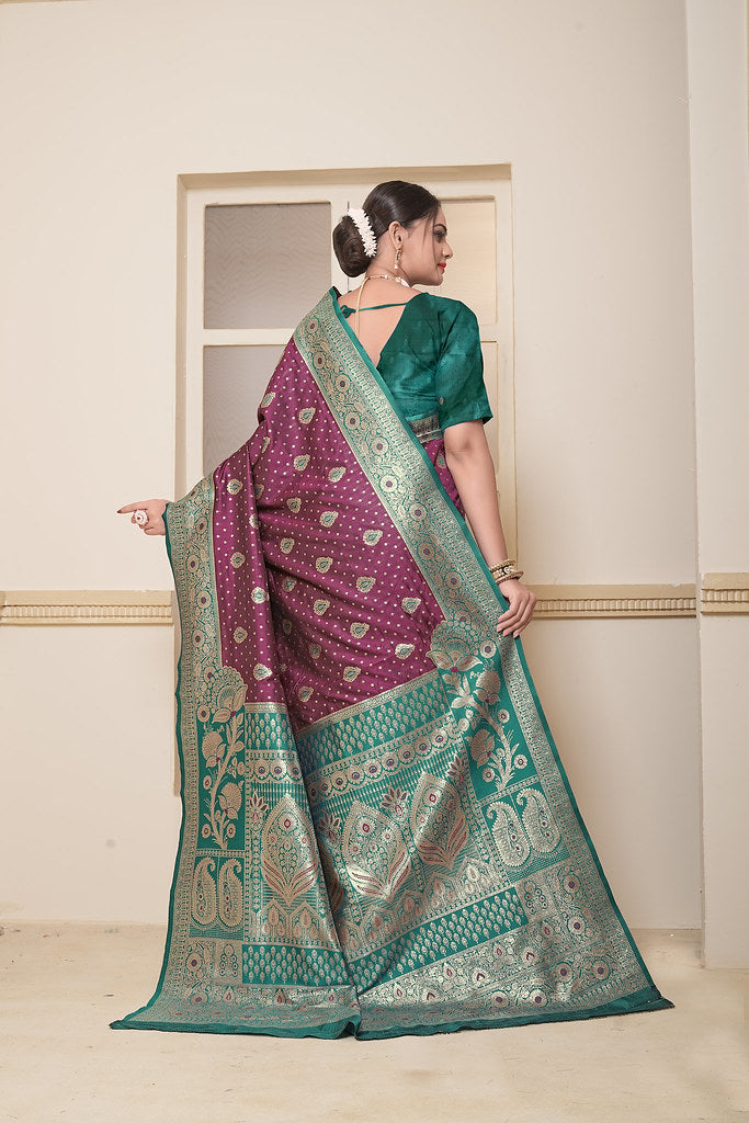 Women's Festival Wedding Wear Saree, Heavy Banarasi Sari With Blouse