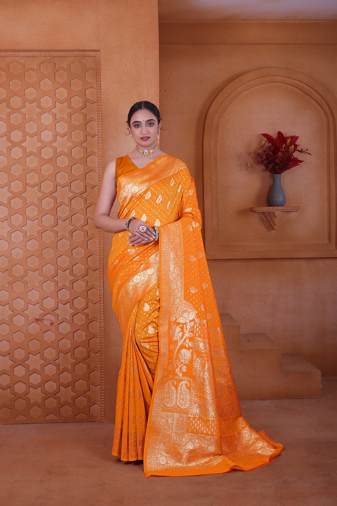 Women's Soft Silk Sari Beautiful Traditional Heavy Banarasi Saree With Blouse