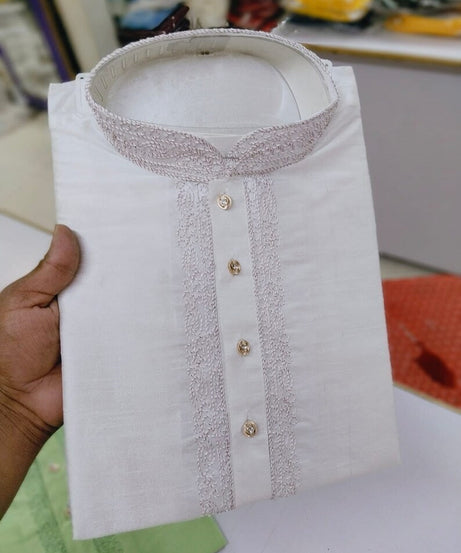 Cotton With Embroidery Work Kurta Set For Men's