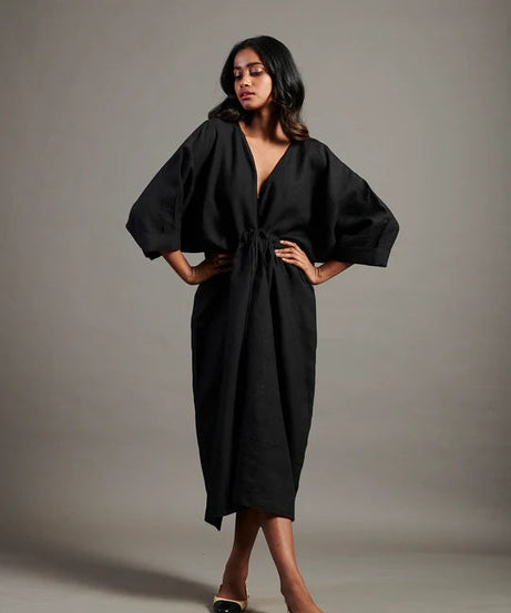 Linen Gathered Kaftan Dress