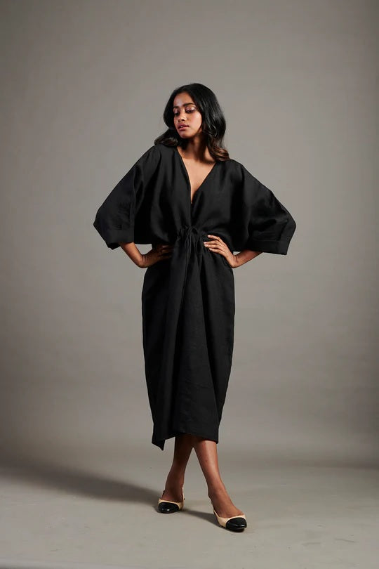 Linen Gathered Kaftan Dress
