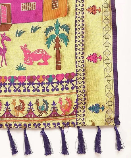 Beautiful Pure Soft Banarasi Lichi Silk Sari With Unstitched Blouse