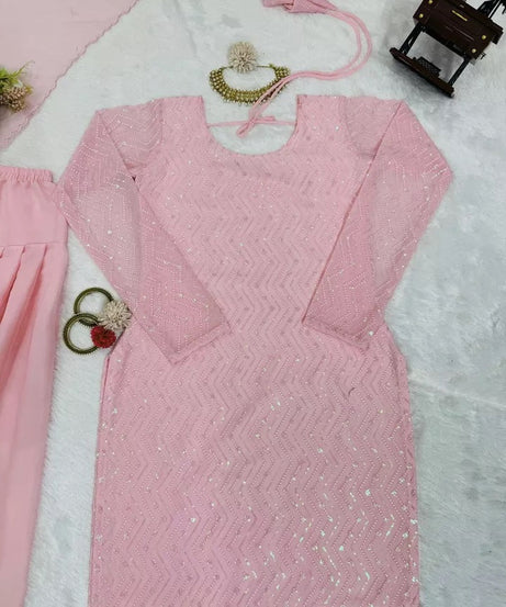 Full Stitched Faux Georgette Top Chudidar With Dupatta