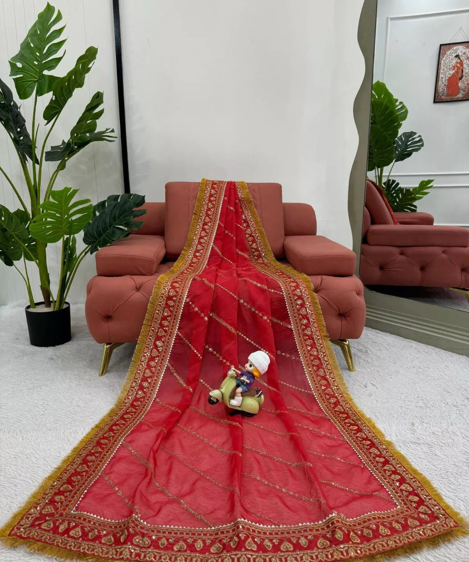 Red Organza Silk With  Sequence Work Sari Blouse