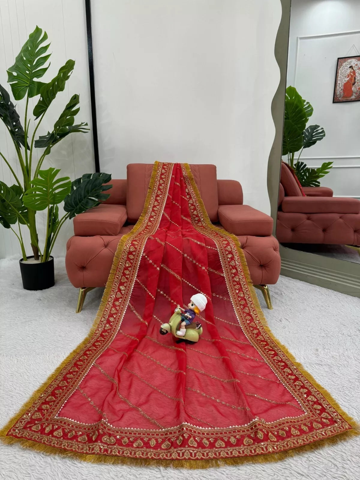 Red Organza Silk With  Sequence Work Sari Blouse