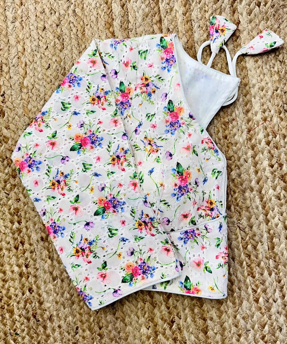 Wedding Hakoba With Flower Print All Over Blouse Choli