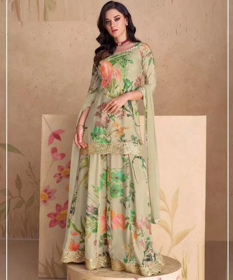 Pakistani Style Festival Ethnic Heavy Chinon Top Bottom Dupatta