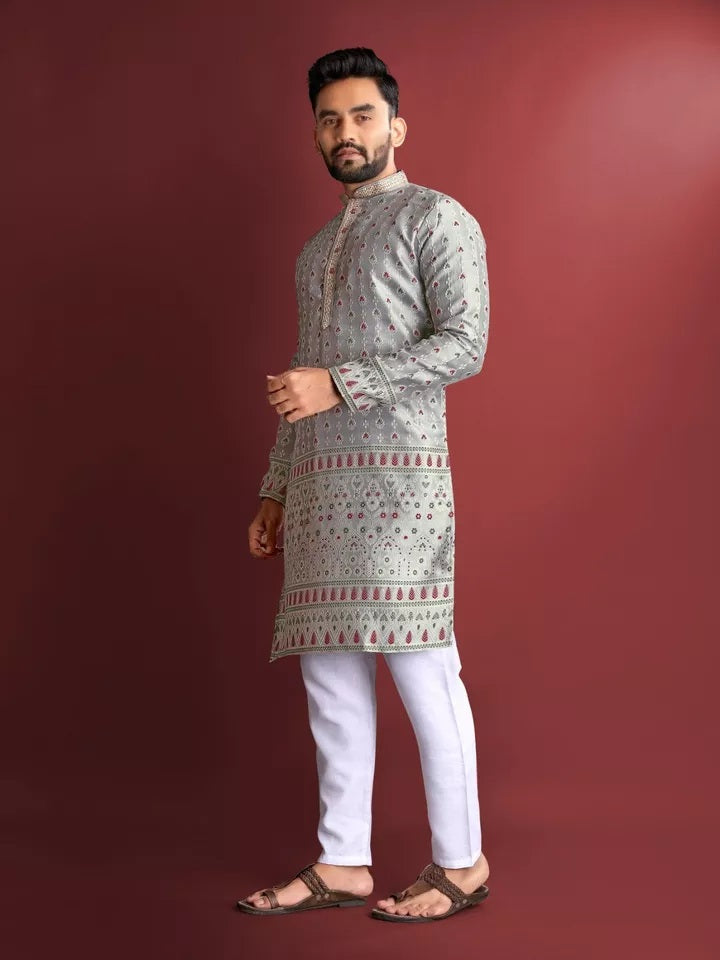 Stitched Heavy Jacquard Silk Indian Traditional Look Kurta Pajama For Men's