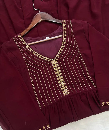 Full Stitched Traditional Wear Blooming Georgette Kurti Long Gown