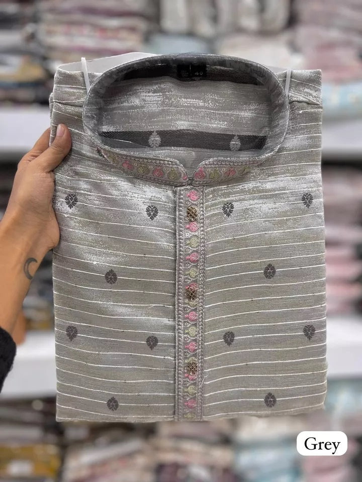 Designer Ethnic Stitched Heavy Jacquard Kurta Pajama Set For Mens