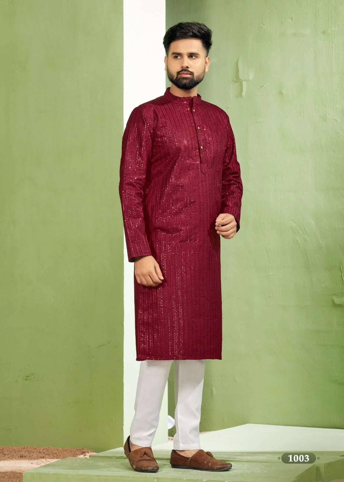 Heavy Banglori Silk With Embroidery Sequence Work Kurta Pajama Set