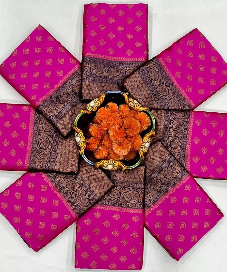 Traditional Soft Lichi Silk With  Jacquard Work  Sare & Blouse