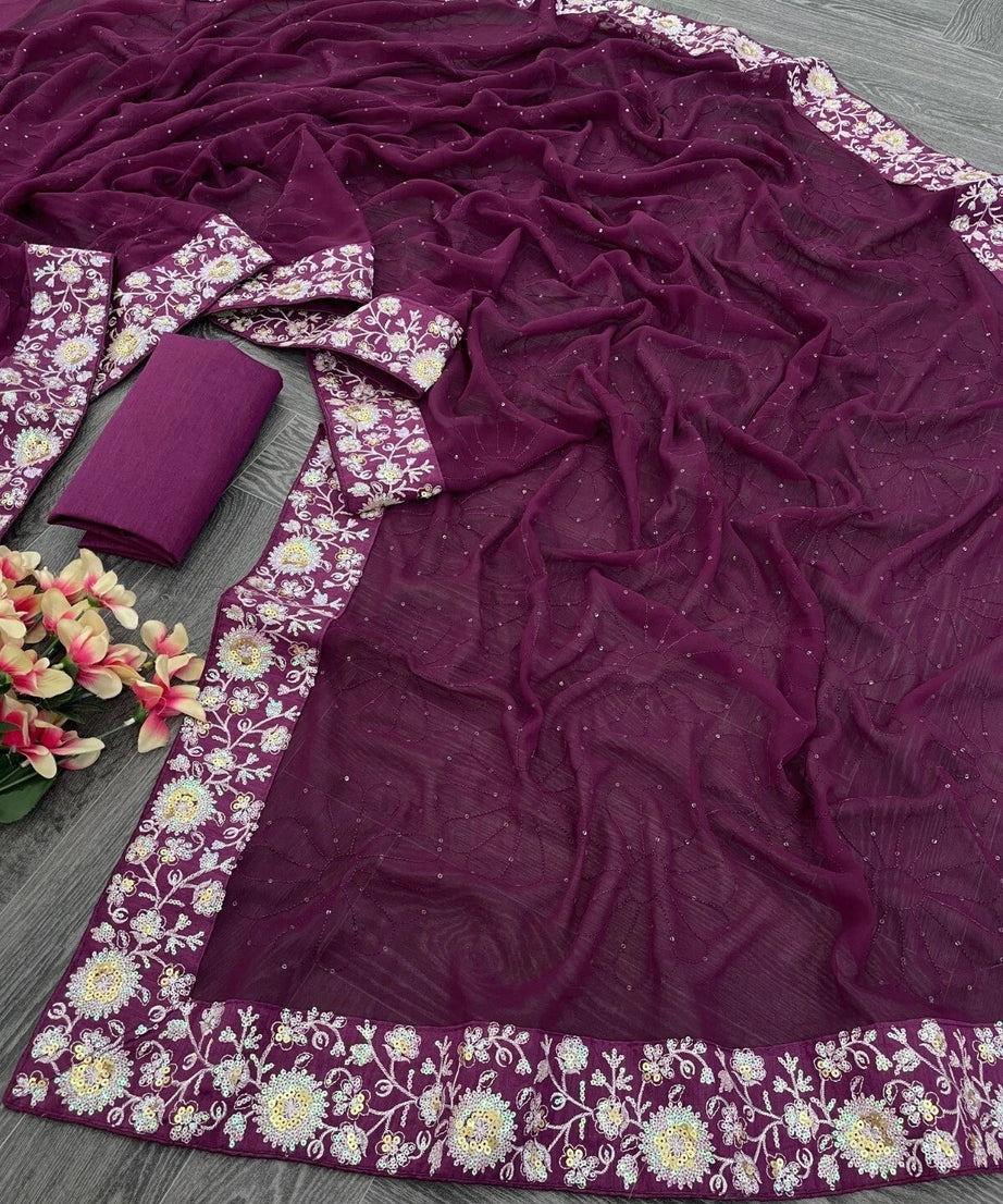 Women's , Beautiful Georgette Festival Wedding Wear Sari & Blouse