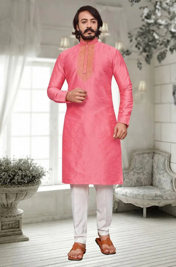 Silk With Embroidery Work Men's Kurta Pajama Set