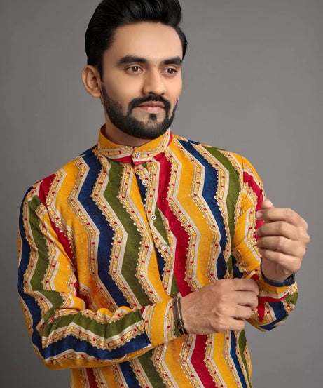 Men's Premium Soft Cotton Foil Print Kurta Pajjama Set