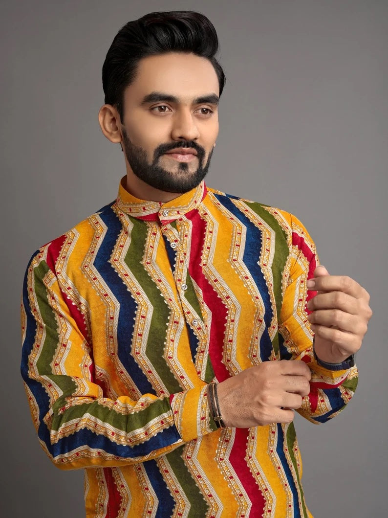 Men's Premium Soft Cotton Foil Print Kurta Pajjama Set