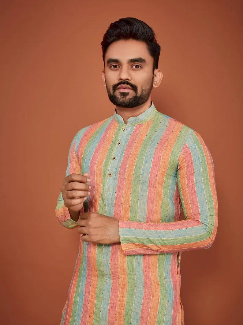 Lining Sequence Work Men's Kurta Pajama Set