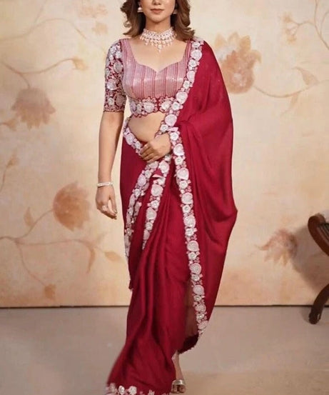 Soft Rangoli Silk With Embroidery,Sequence Work Wedding Party Wear Saree With Blouse11-KK