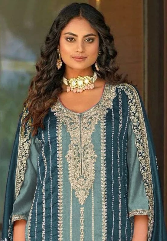 Heavy Vichitra With Embroidery Work Pakistani Top Bottom & Dupatta