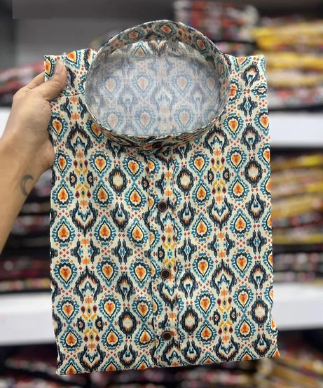Traditional Wedding Wear Kurta, Party Wear Cotton Print Kurta For Men's