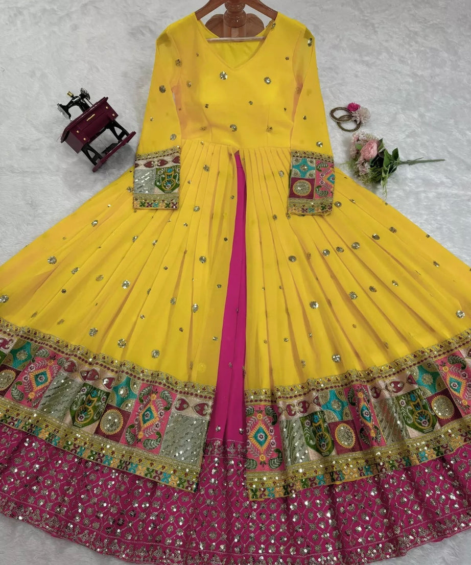 Faux Georgette With Sequence Work Top Lehenga & Dupatta Set