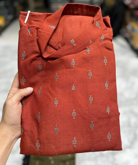 Heavy Magic Cotton With  Embroidery Butti Kurta Pajama Set for Men's