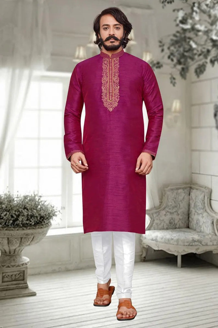Heavy Silk With Embroidery Work Kurta Pajjama Men's Set