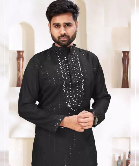 Classic Beautiful Exclusive Stitched 14 Kg Roman Silk Kurta Pajama For Mens