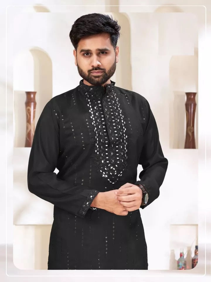 Classic Beautiful Exclusive Stitched 14 Kg Roman Silk Kurta Pajama For Mens
