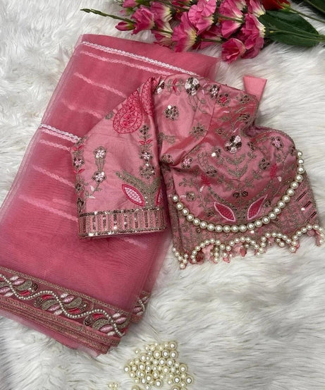 Heavy Soft Net With Embroidery And Sequence Work wedding Party wear Saree And Blouse 11-KK