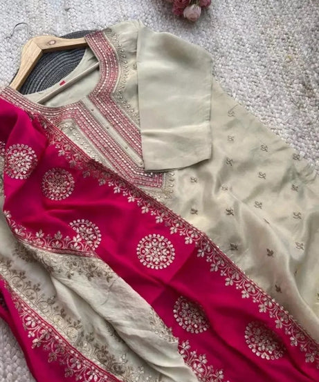 Heavy Pure Chinon Beautiful Traditional Full Stitched Kurti Bottom Dupatta