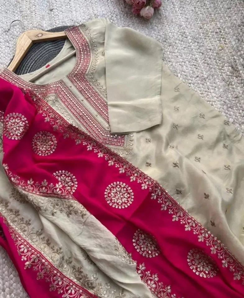 Heavy Pure Chinon Beautiful Traditional Full Stitched Kurti Bottom Dupatta