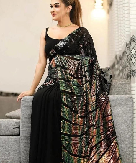 Traditional Georgette Saree With Blouse,Function Wedding Sari