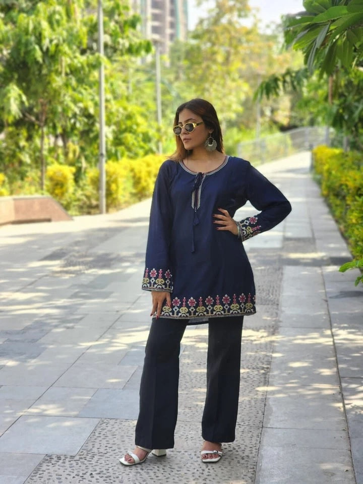 Short Stylish Heavy Rayon With Embroidery Work Printed Kurti