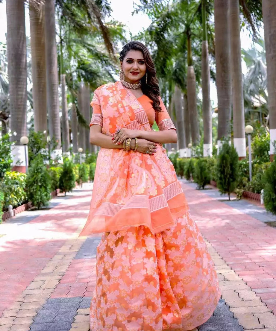 Soft Cotton Jamdani With Gold Zari Weaving Work  Sari & Blouse