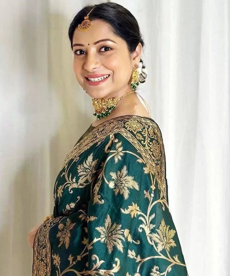 Soft Lichi Silk With Jacquard Work Fancy Saree With Blouse