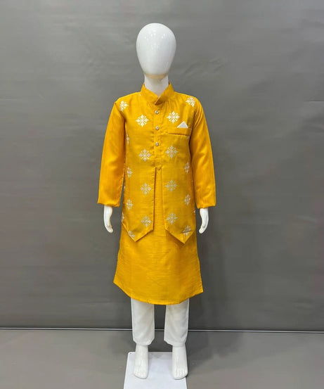 Parbon Silk With Matte Copper Sequence Work Kurta Koti Pajama Set