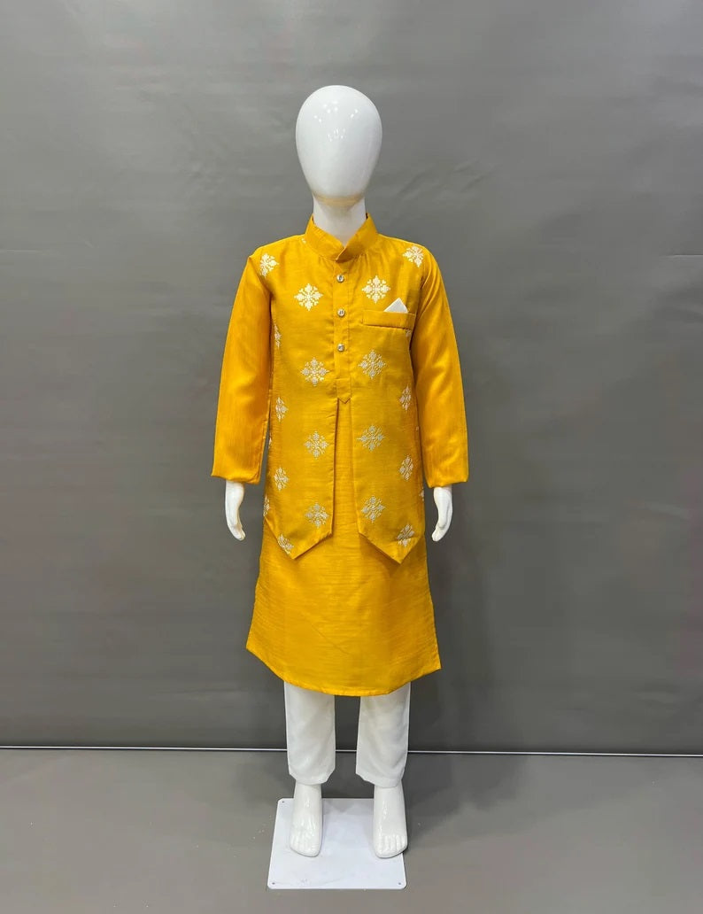 Parbon Silk With Matte Copper Sequence Work Kurta Koti Pajama Set