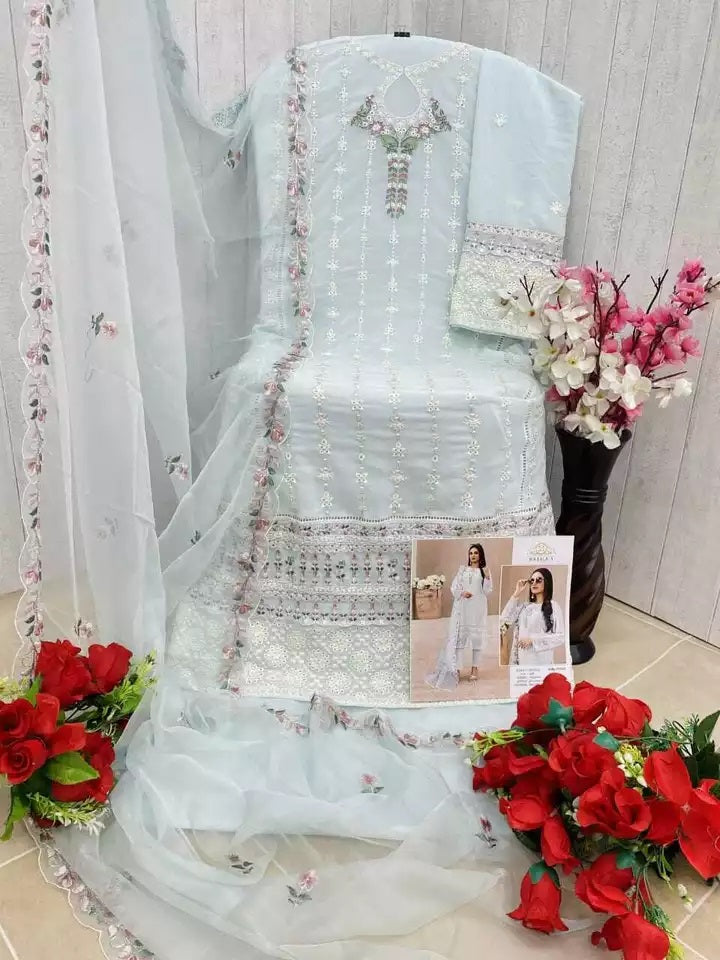 Georgette With Embroidery Sequence Work Top Bottom Dupatta