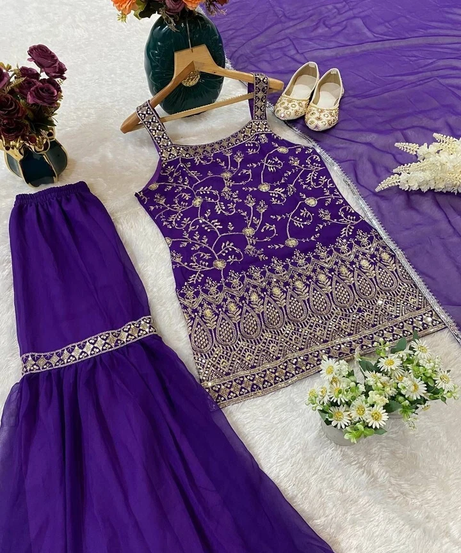 Heavy Faux Georgette Traditional Full Stitched Kurti Bottom & Dupatta Set 12-DC