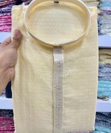 Heavy Jacquard Silk Beautiful Function Full Stitched Kurta Pajama For Men's